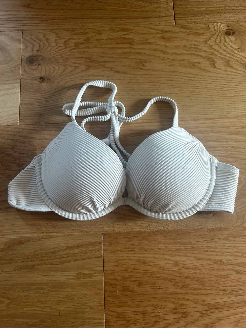 H&M Ribbed Padded Bikini Top in Cream